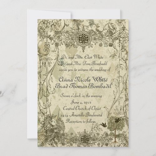 Vintage Verdigris Unicorn Wedding Invitation