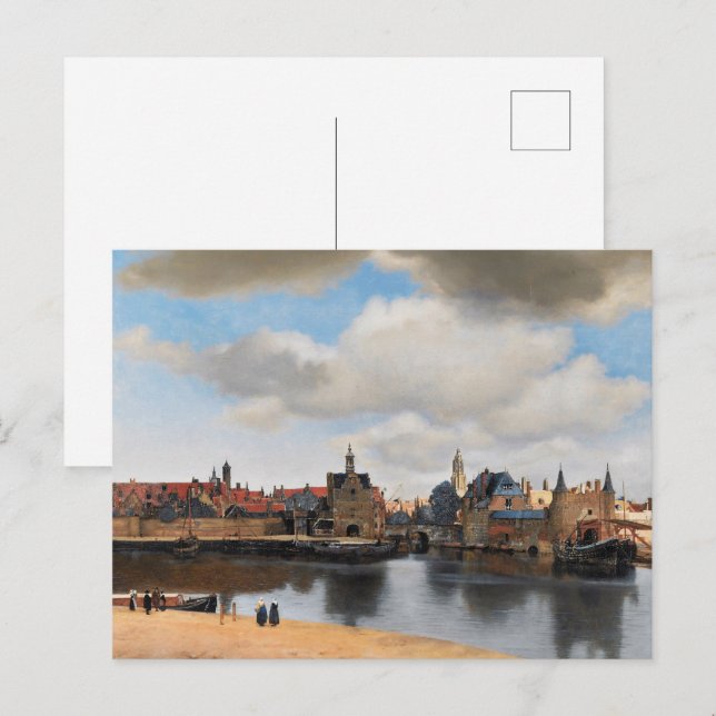 Vintage Vermeer Dutch Cityscape Oil Painting Postcard (Front/Back)