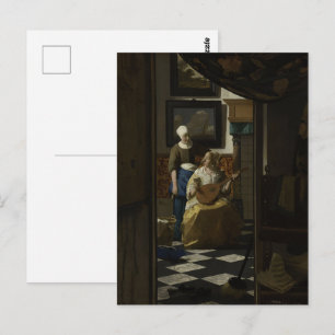 Vintage Vermeer Lady with Lute Love Letter Postcard