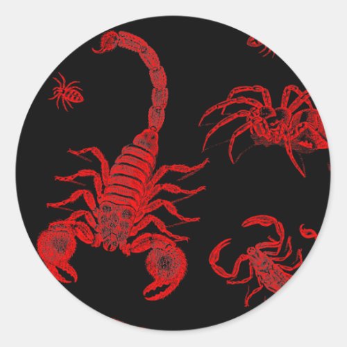 Vintage Vermin Scorpion Spider Flea Red Classic Round Sticker