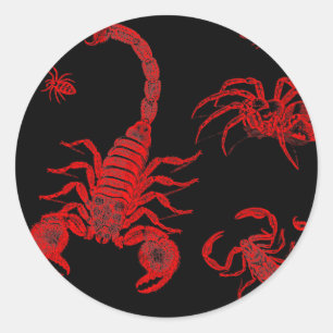 Vintage Vermin Scorpion Spider Flea Red Classic Round Sticker
