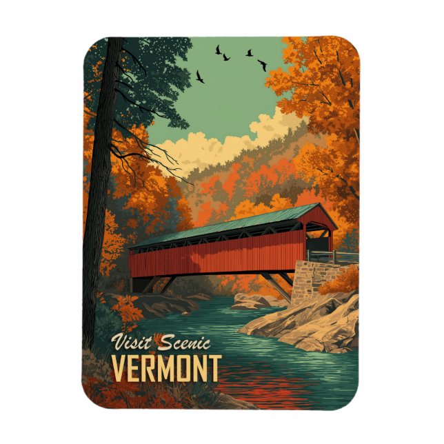 Vintage Vermont Covered Bridge Travel  Magnet (Vertical)