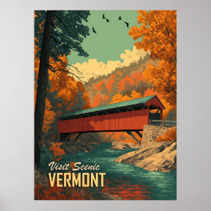 Vintage Vermont Covered Bridge Travel Poster