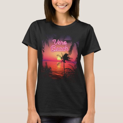 Vintage Vero Beach Florida Palm Trees FL Pink Ligh T_Shirt