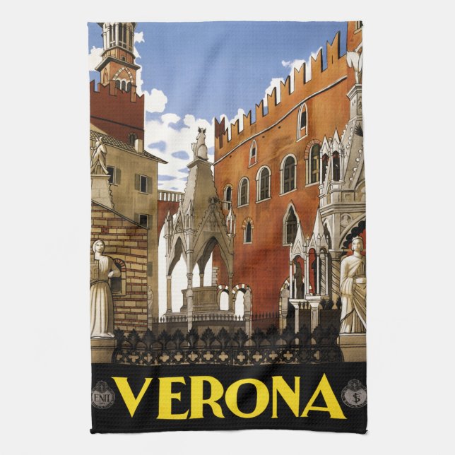 Vintage Verona Italy Architecture Travel Kitchen Towel (Vertical)