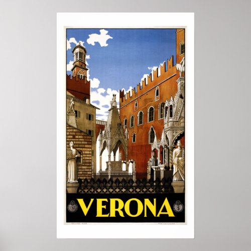 Vintage Verona Italy Architecture Travel Poster