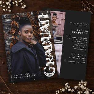 Vintage Vertical Art Deco Photo Graduation Party Invitation