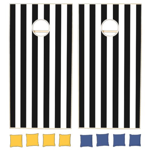 Vintage Vertical Black And White Stripes Striped Cornhole Set
