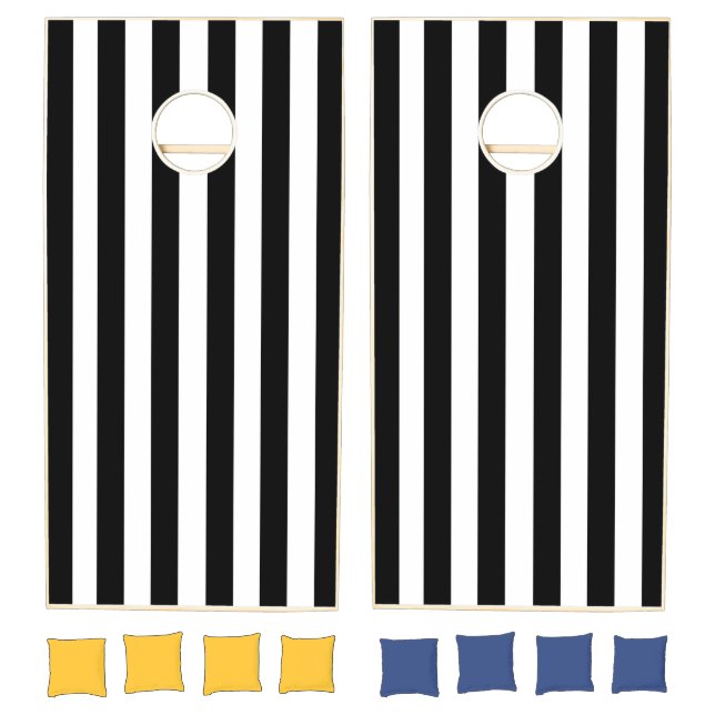 Vintage Vertical Black And White Stripes Striped Cornhole Set (Set)