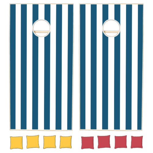 Vintage Vertical Blue And White Stripes Striped Cornhole Set