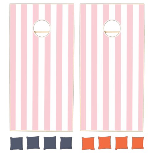 Vintage Vertical Pink And White Stripes Striped Cornhole Set