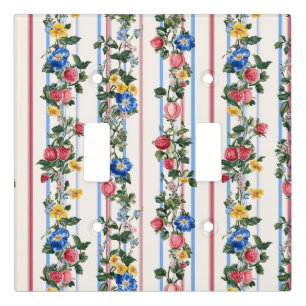 Vintage Vertical Strawberry Floral Stripe Pattern Light Switch Cover