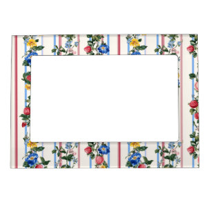 Vintage Vertical Strawberry Floral Stripe Pattern Magnetic Frame