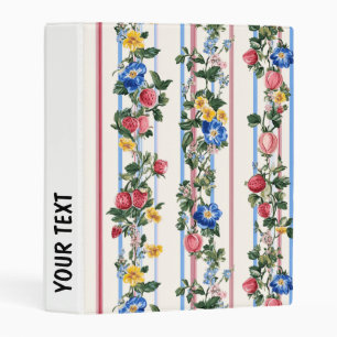 Vintage Vertical Strawberry Floral Stripe Pattern Mini Binder