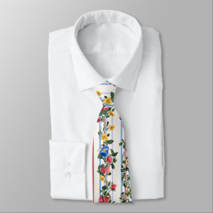 Vintage Vertical Strawberry Floral Stripe Pattern Neck Tie