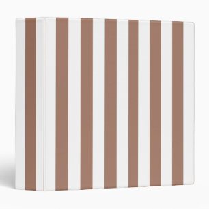 Vintage Vertical Stripes Mocha Mousse White 3 Ring Binder