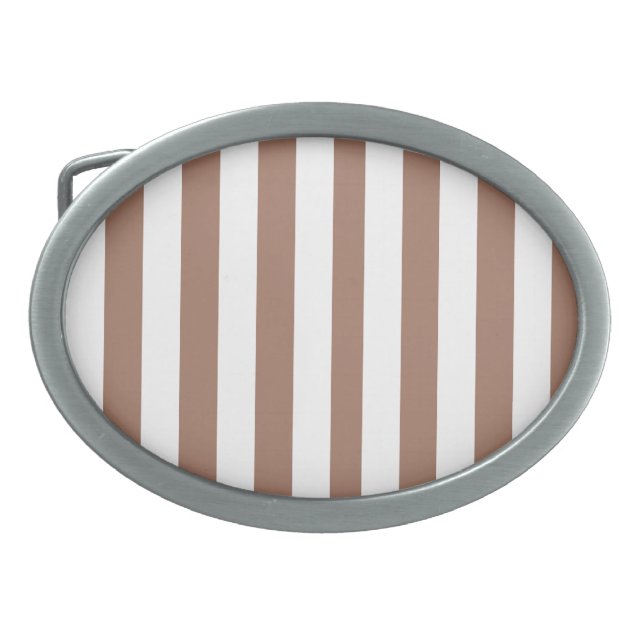 Vintage Vertical Stripes Mocha Mousse White Belt Buckle (Front)