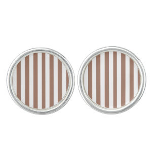 Vintage Vertical Stripes Mocha Mousse White Cufflinks