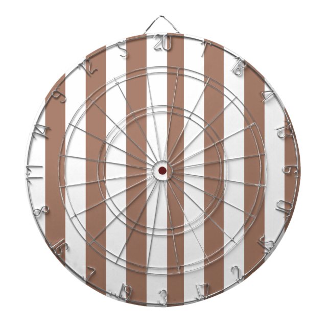 Vintage Vertical Stripes Mocha Mousse White Dart Board (Front)