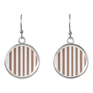 Vintage Vertical Stripes Mocha Mousse White Earrings