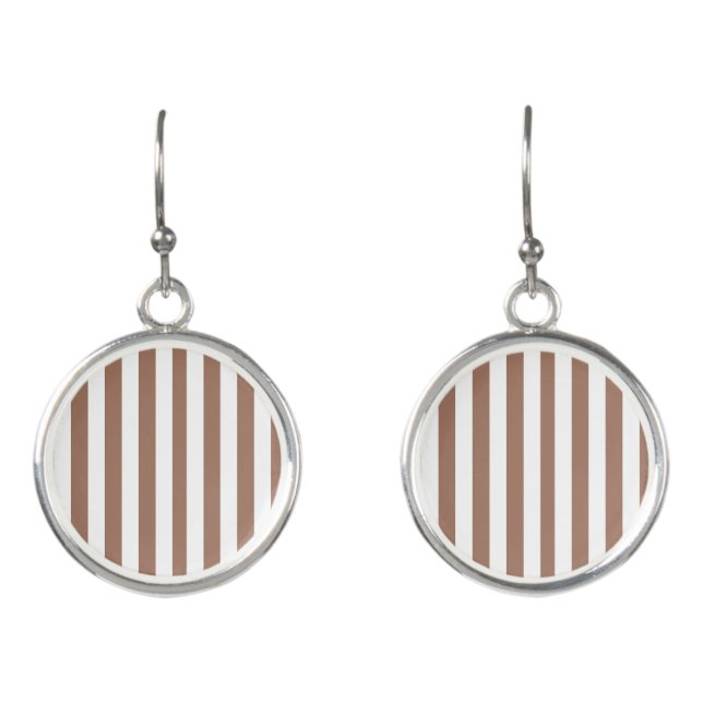 Vintage Vertical Stripes Mocha Mousse White Earrings (Front)