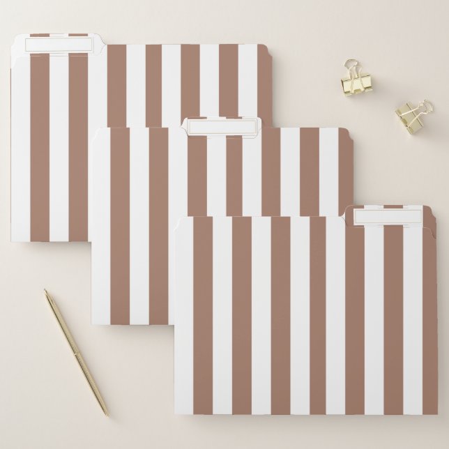 Vintage Vertical Stripes Mocha Mousse White File Folder (Set)