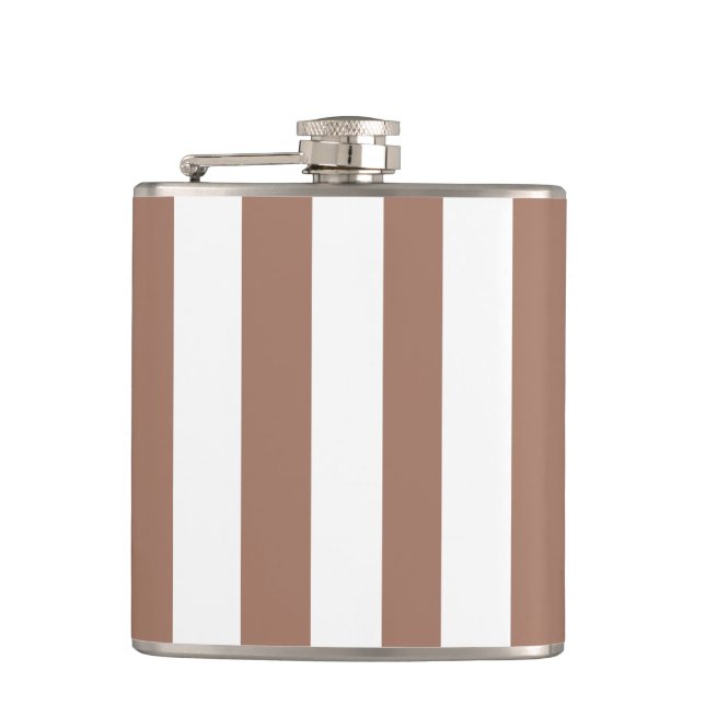 Vintage Vertical Stripes Mocha Mousse White Flask (Front)