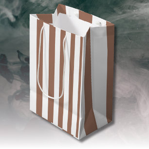 Vintage Vertical Stripes Mocha Mousse White Medium Gift Bag