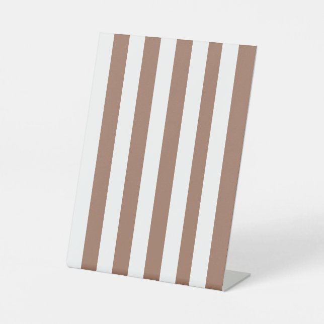 Vintage Vertical Stripes Mocha Mousse White Pedestal Sign (Front)