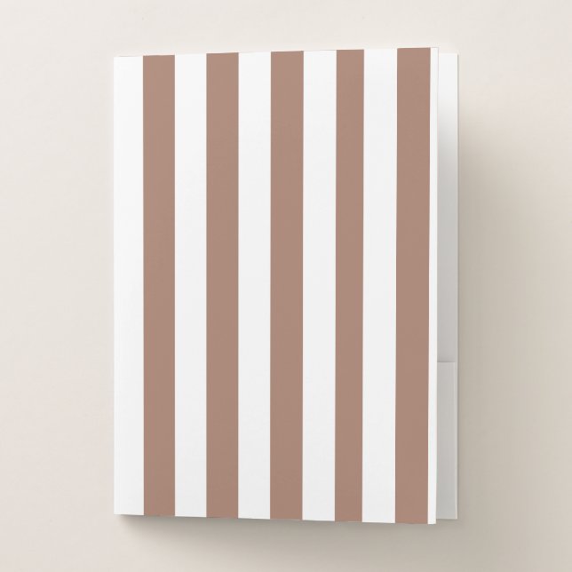Vintage Vertical Stripes Mocha Mousse White Pocket Folder (Front)