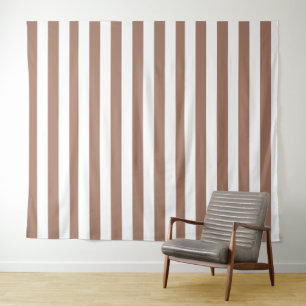 Vintage Vertical Stripes Mocha Mousse White Tapestry