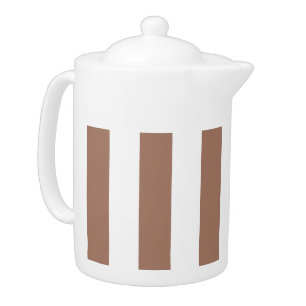 Vintage Vertical Stripes Mocha Mousse White Teapot