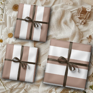Vintage Vertical Stripes Mocha Mousse White Wrapping Paper Sheets