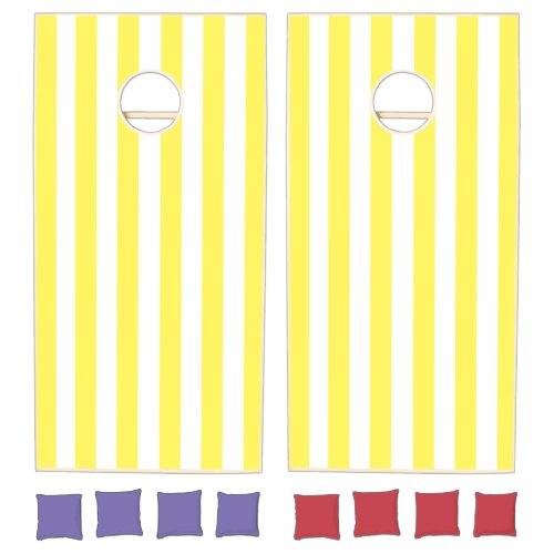 Vintage Vertical Yellow And White Stripes Striped Cornhole Set