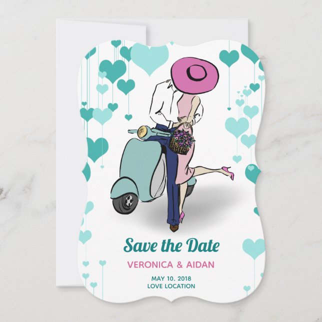 Vintage Vespa Couple Save the Date (Front)