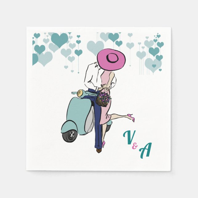 Vintage Vespa Couple Table Setting Paper Napkins (Front)