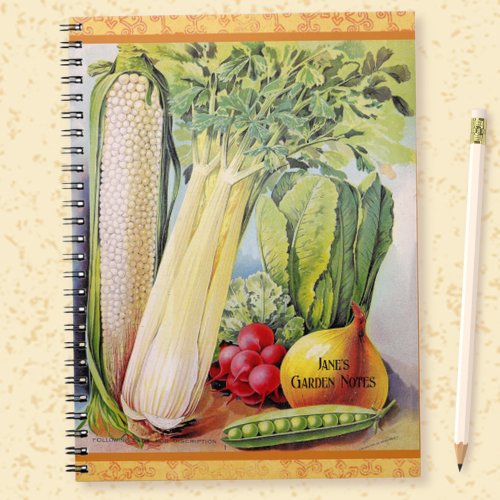 Vintage Vetable Art Personalized Garden Notebook