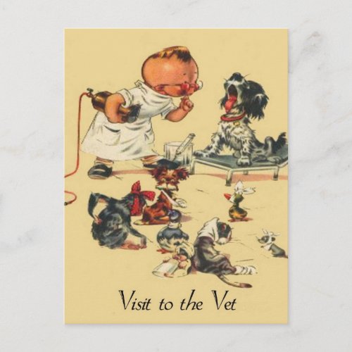 Vintage Veterinarian Visit to the Vet Postcard