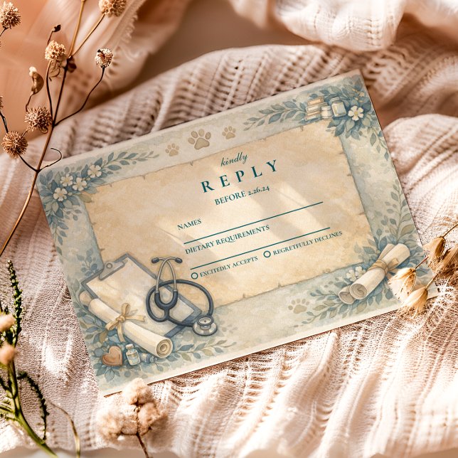 Vintage Veterinary Graduation Part RSVP Card (Creator Uploaded)