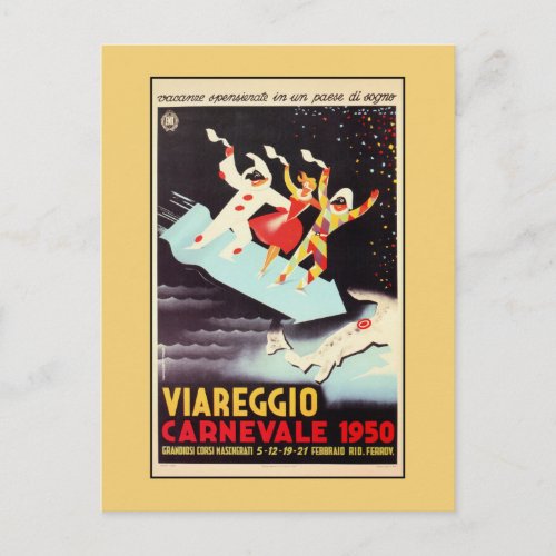 Vintage Viareggio carnival Italian travel ad Postcard