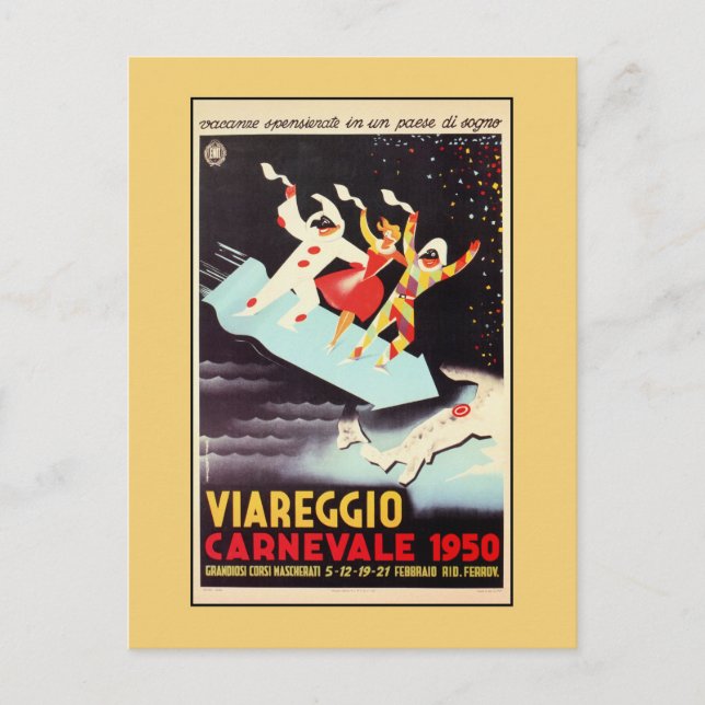 Vintage Viareggio carnival Italian travel ad Postcard (Front)