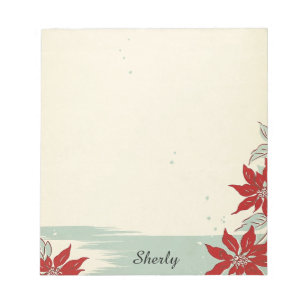 Vintage Vibe Add Name Poinsettia Personalize Gift Notepad