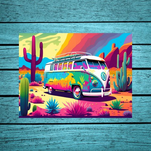 Vintage Vibe Retro Van in Desert Poster