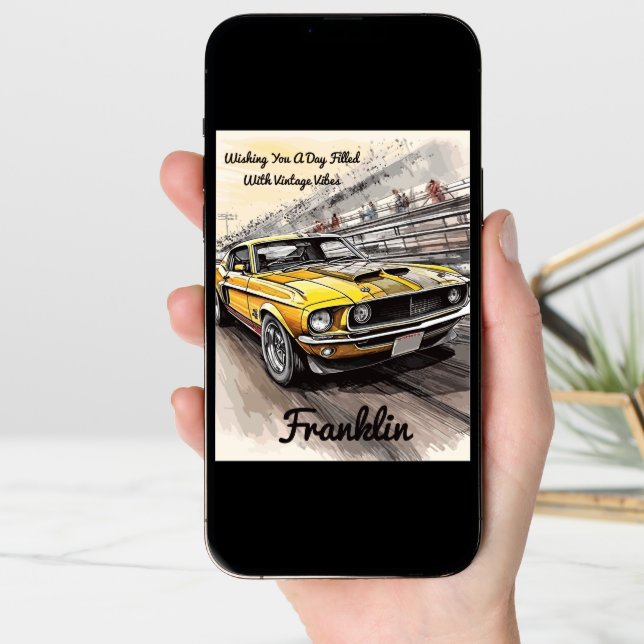 Vintage Vibes Classic Car Birthday  Card (Front Digital)