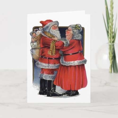 Vintage Vibes Santa Claus Christmas Couple Holiday Card