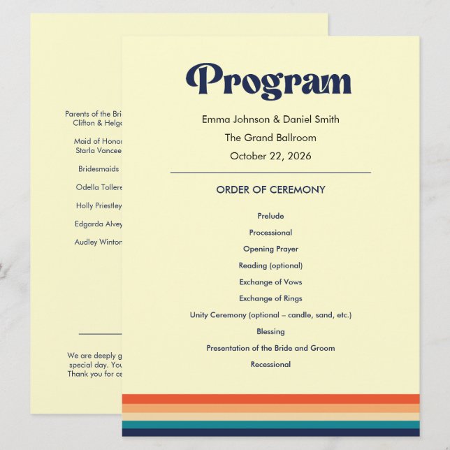 Vintage Vibes Wedding Program Card (Front/Back)