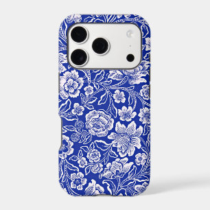 Vintage vibrant blue floral pattern iPhone 17 pro case