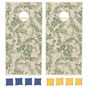 Vintage Vibrant Green Floral Pattern Cornhole Set