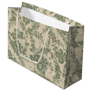 Vintage Vibrant Green Floral Pattern Large Gift Bag