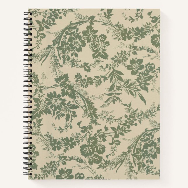 Vintage Vibrant Green Floral Pattern Notebook (Front)
